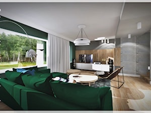 Salon z zieloną kanapą... - Średni czarny salon - zdjęcie od Fusion- projektowanie i aranżacja wnętrz