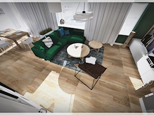 Salon z zieloną kanapą... - Duży biały czarny salon z jadalnią, styl nowoczesny - zdjęcie od Fusion- projektowanie i aranżacja wnętrz