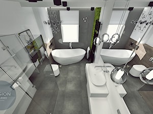 Łazienka z wanna wolnostojącą... - Średnia z punktowym oświetleniem łazienka z oknem, styl nowoczesny - zdjęcie od Fusion- projektowanie i aranżacja wnętrz