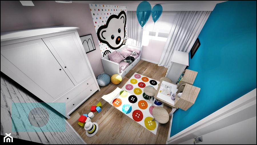 Pokój Leny - Duży czarny niebieski pokój dziecka dla dziecka dla chłopca dla dziewczynki, styl skandynawski - zdjęcie od Fusion- projektowanie i aranżacja wnętrz