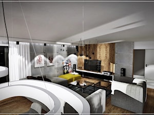 Salon Loft - Salon, styl industrialny - zdjęcie od Fusion- projektowanie i aranżacja wnętrz