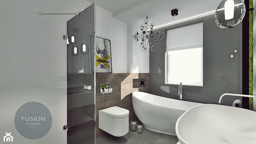 Łazienka z wanna wolnostojącą... - Średnia z punktowym oświetleniem łazienka z oknem, styl nowoczesny - zdjęcie od Fusion- projektowanie i aranżacja wnętrz