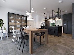 Dom we Francji - Średnia biała czarna jadalnia w salonie, styl nowoczesny - zdjęcie od COI Pracownia Architektury Wnętrz