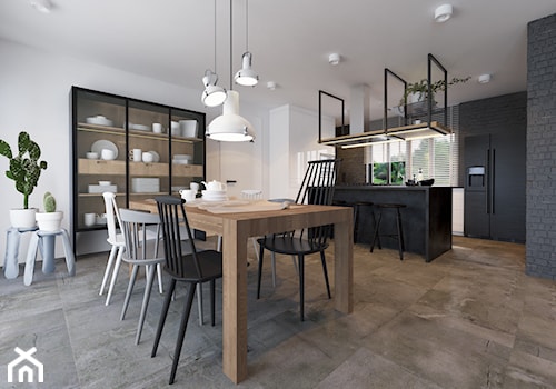 Dom we Francji - Średnia biała czarna jadalnia w salonie, styl nowoczesny - zdjęcie od COI Pracownia Architektury Wnętrz