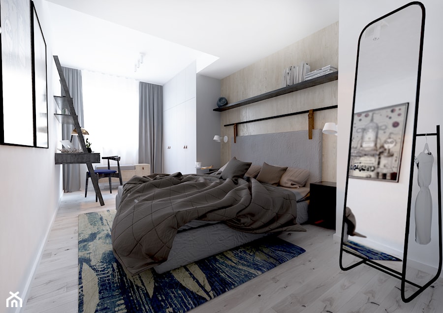 Mieszkanie w Warszawie 1 - Średnia szara z biurkiem sypialnia, styl nowoczesny - zdjęcie od COI Pracownia Architektury Wnętrz