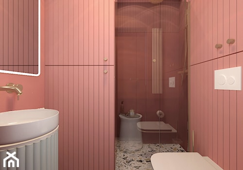 Projekt w Świnoujściu - Mała bez okna z lustrem z marmurową podłogą łazienka, styl nowoczesny - zdjęcie od COI Pracownia Architektury Wnętrz