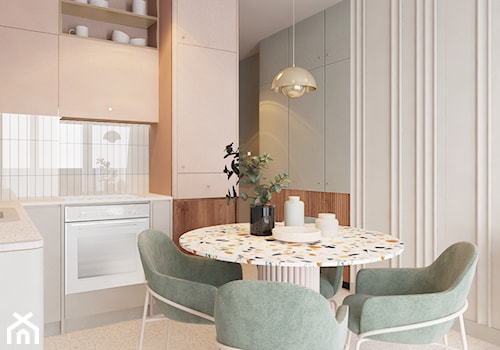 Projekt w Świnoujściu - Średnia otwarta z salonem z kamiennym blatem biała z zabudowaną lodówką z nablatowym zlewozmywakiem kuchnia w kształcie litery l dwurzędowa, styl nowoczesny - zdjęcie od COI Pracownia Architektury Wnętrz