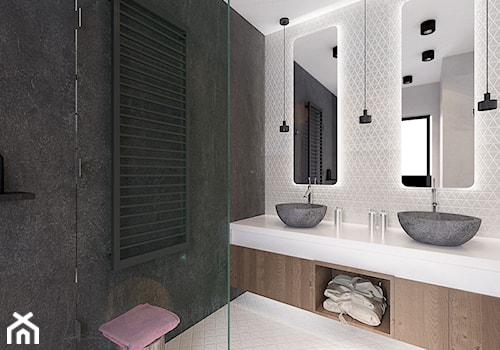 Dom we Francji - Średnia z dwoma umywalkami z punktowym oświetleniem łazienka z oknem, styl nowoczesny - zdjęcie od COI Pracownia Architektury Wnętrz