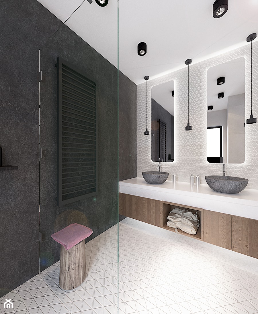 Dom we Francji - Średnia z dwoma umywalkami z punktowym oświetleniem łazienka z oknem, styl nowoczesny - zdjęcie od COI Pracownia Architektury Wnętrz