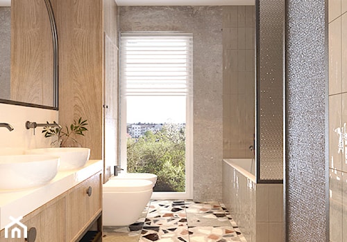 Dom pod Wrocławiem - Średnia z lustrem z dwoma umywalkami z punktowym oświetleniem łazienka z oknem, styl nowoczesny - zdjęcie od COI Pracownia Architektury Wnętrz