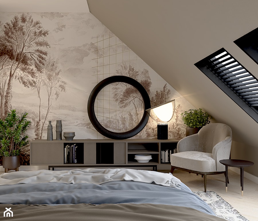 Dom we Wrocławiu - Średnia szara sypialnia na poddaszu, styl nowoczesny - zdjęcie od COI Pracownia Architektury Wnętrz