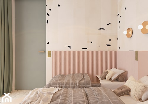 Projekt w Świnoujściu - Średnia beżowa różowa szara sypialnia, styl nowoczesny - zdjęcie od COI Pracownia Architektury Wnętrz