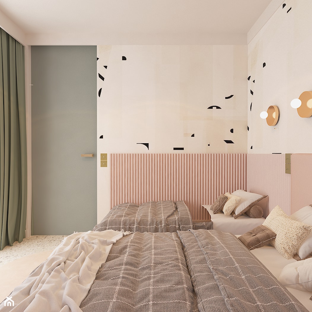 Projekt w Świnoujściu - Średnia beżowa różowa szara sypialnia, styl nowoczesny - zdjęcie od COI Pracownia Architektury Wnętrz - Homebook