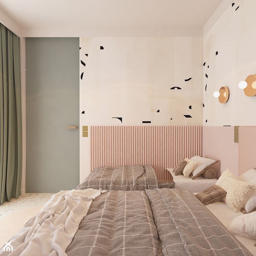 Projekt w Świnoujściu - Średnia beżowa różowa szara sypialnia, styl nowoczesny - zdjęcie od COI Pracownia Architektury Wnętrz
