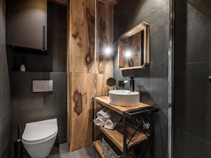 Projekt mieszkania 27m2 - Mała czarna łazienka bez okna, styl industrialny - zdjęcie od AnEd Design - stylizacja wnętrz/home staging/fotografia wnętrz