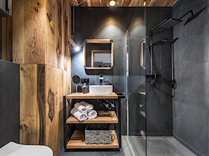 Projekt mieszkania 27m2 - Mała bez okna z lustrem z marmurową podłogą z punktowym oświetleniem łazienka, styl industrialny - zdjęcie od AnEd Design - stylizacja wnętrz/home staging/fotografia wnętrz