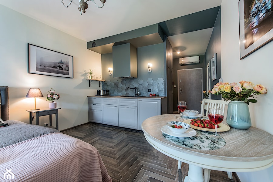 Projekt małego mieszkania 27m2 - Kuchnia, styl prowansalski - zdjęcie od AnEd Design - stylizacja wnętrz/home staging/fotografia wnętrz