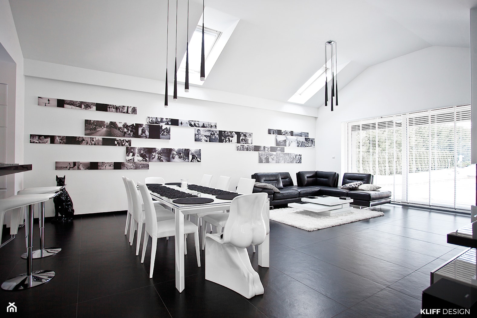 BLACK & WHITE metamorfoza - Duża biała szara jadalnia w salonie, styl nowoczesny - zdjęcie od KLIFF DESIGN - Homebook