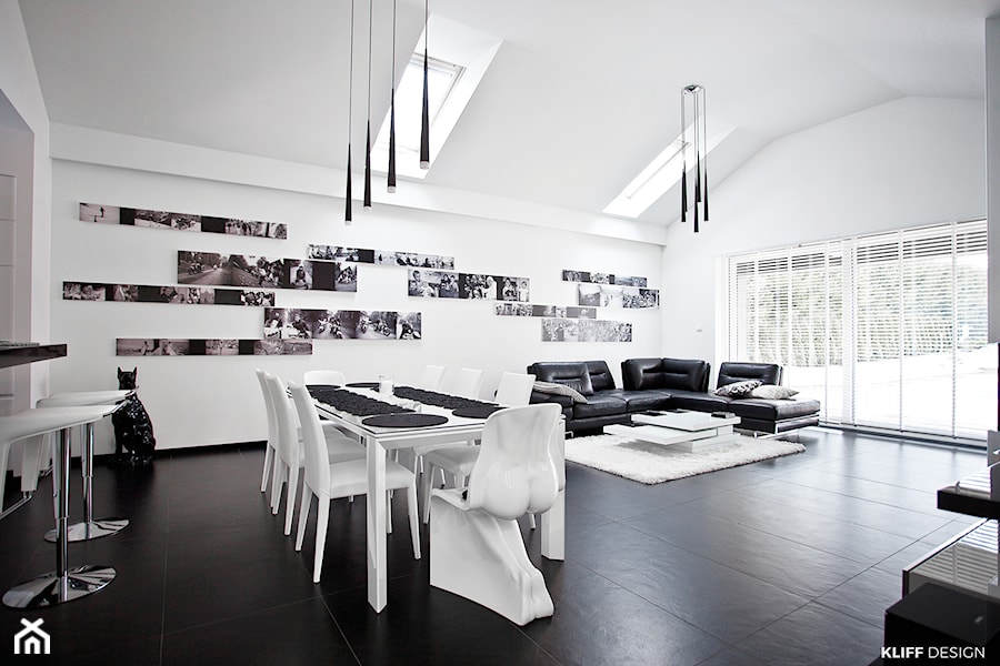 BLACK & WHITE metamorfoza - Duża biała szara jadalnia w salonie, styl nowoczesny - zdjęcie od KLIFF DESIGN