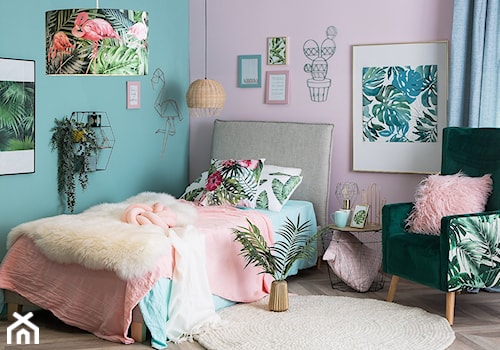 Pokój dziecięcy - Średnia różowa zielona sypialnia - zdjęcie od Beliani.pl