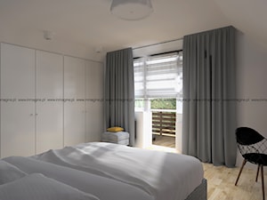 sypialnia ze skosami (dom pod Warszawą) - Średnia biała sypialnia z balkonem / tarasem - zdjęcie od InMAGINE - Autorska Pracownia Projektowa, Warszawa