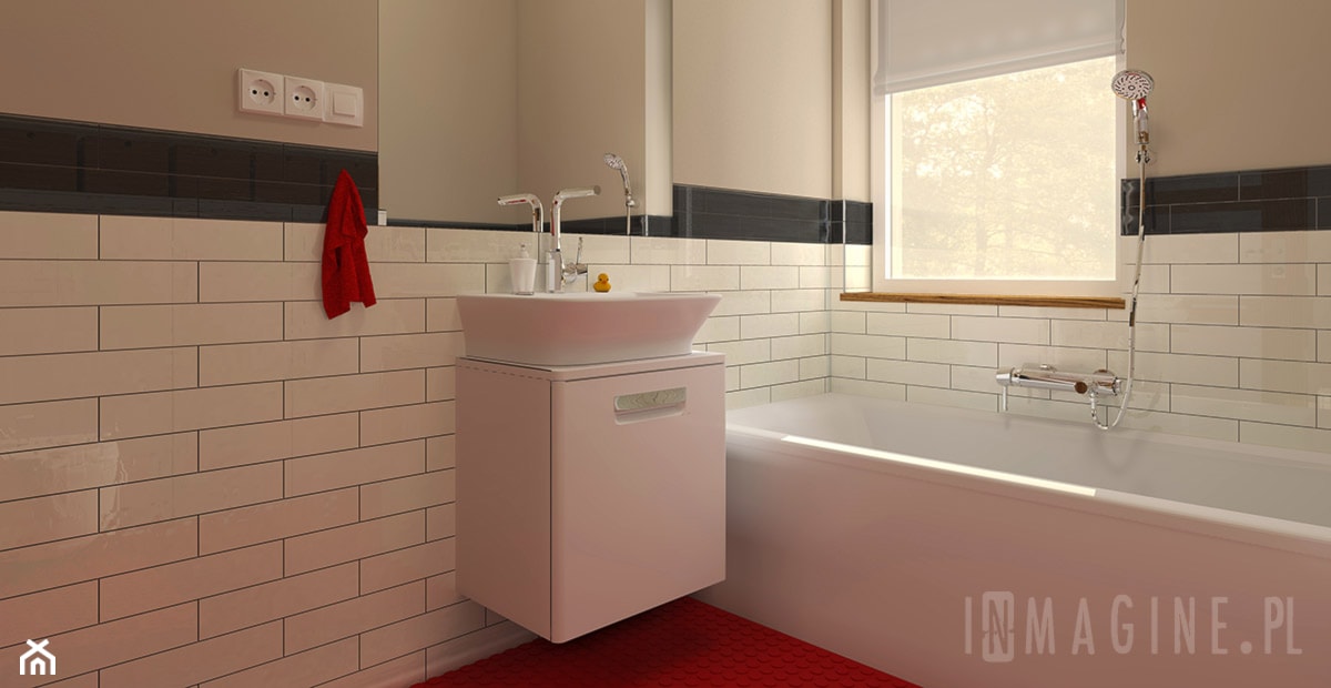 łazienka z czerwoną podłogą - zdjęcie od InMAGINE - Autorska Pracownia Projektowa, Warszawa - Homebook