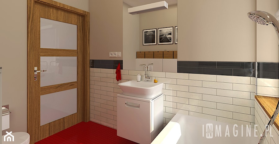 łazienka z czerwoną podłogą - zdjęcie od InMAGINE - Autorska Pracownia Projektowa, Warszawa