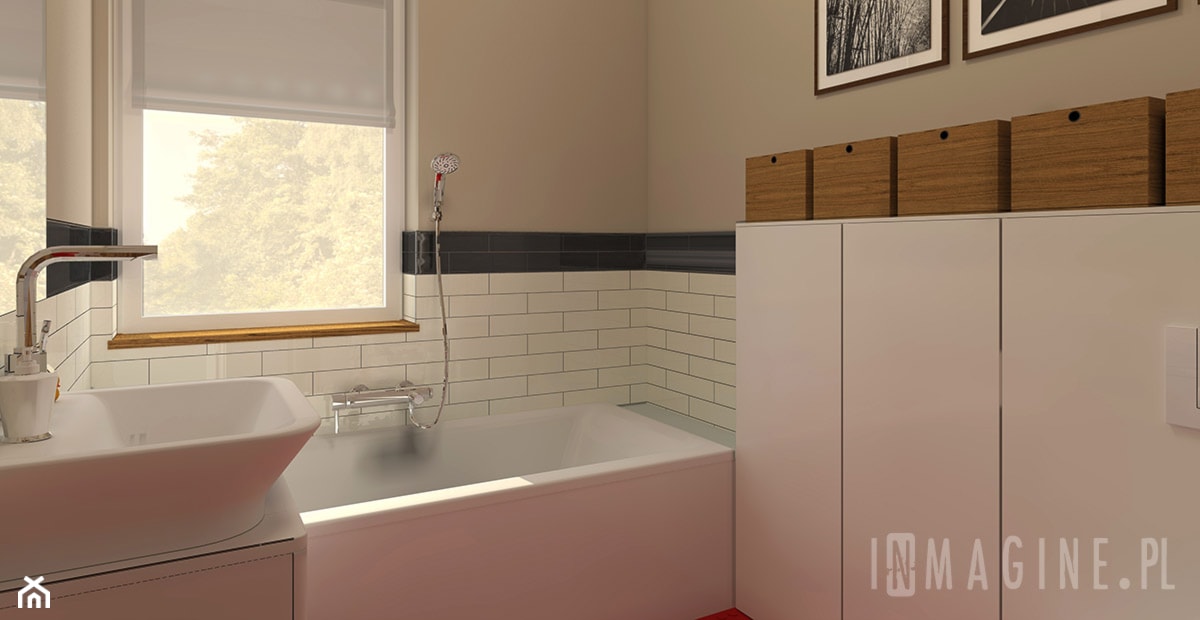 łazienka z czerwoną podłogą - zdjęcie od InMAGINE - Autorska Pracownia Projektowa, Warszawa - Homebook