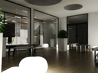 Eleganckie biuro, w którym umiejętnie łączą się elementy drewniane i betonowe