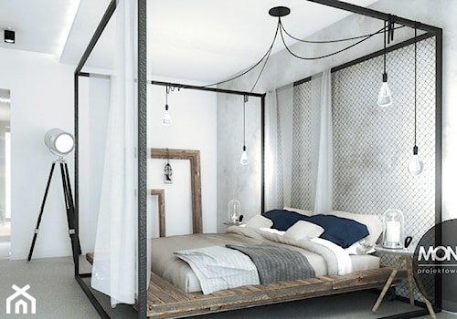 ​Stylizowana sypialnia z wykorzystaniem surowych materiałów - zdjęcie od Monostudio Wnętrza