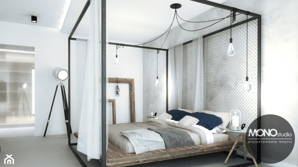 ​Stylizowana sypialnia z wykorzystaniem surowych materiałów - zdjęcie od Monostudio Wnętrza - Homebook