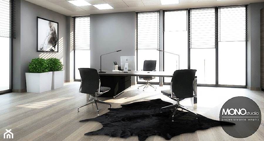 Eleganckie biuro, w którym umiejętnie łączą się elementy drewniane i betonowe - zdjęcie od Monostudio Wnętrza