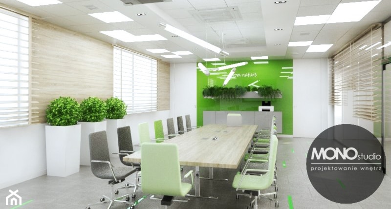 Eleganckie biuro, w którym umiejętnie łączą się elementy drewniane i betonowe - zdjęcie od Monostudio Wnętrza