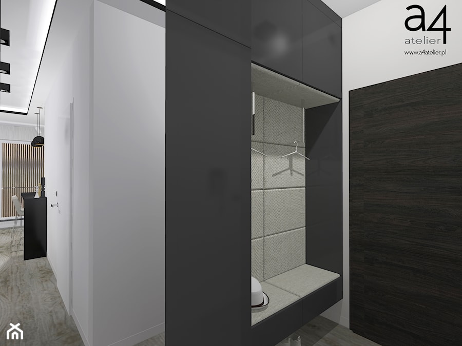Projekt mieszkania na wynajem - Średni z wieszakiem biały hol / przedpokój - zdjęcie od A4 Atelier projektowanie wnętrz