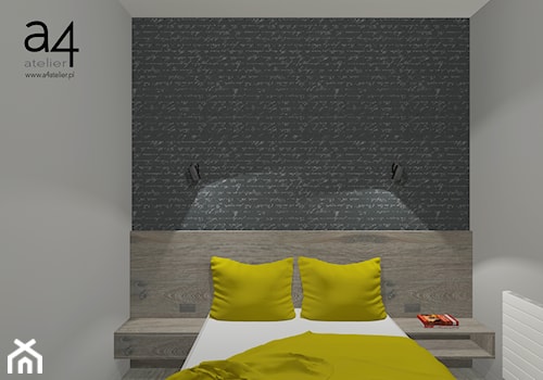 Projekt mieszkania na wynajem - Mała czarna szara sypialnia, styl nowoczesny - zdjęcie od A4 Atelier projektowanie wnętrz
