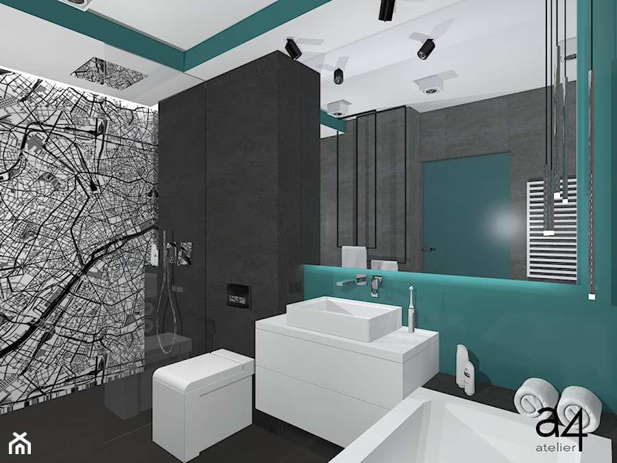 Mieszkanie dla singla - Duża bez okna z punktowym oświetleniem łazienka, styl nowoczesny - zdjęcie od A4 Atelier projektowanie wnętrz