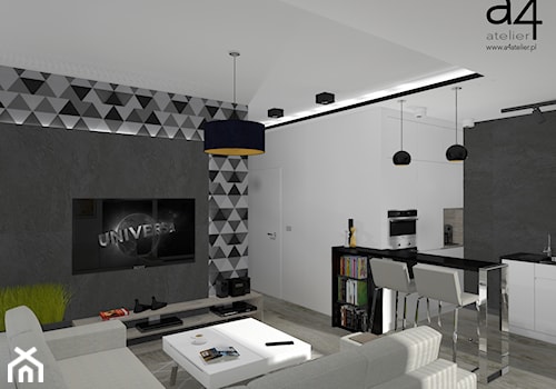Projekt mieszkania na wynajem - Średni biały szary salon z kuchnią z jadalnią, styl nowoczesny - zdjęcie od A4 Atelier projektowanie wnętrz