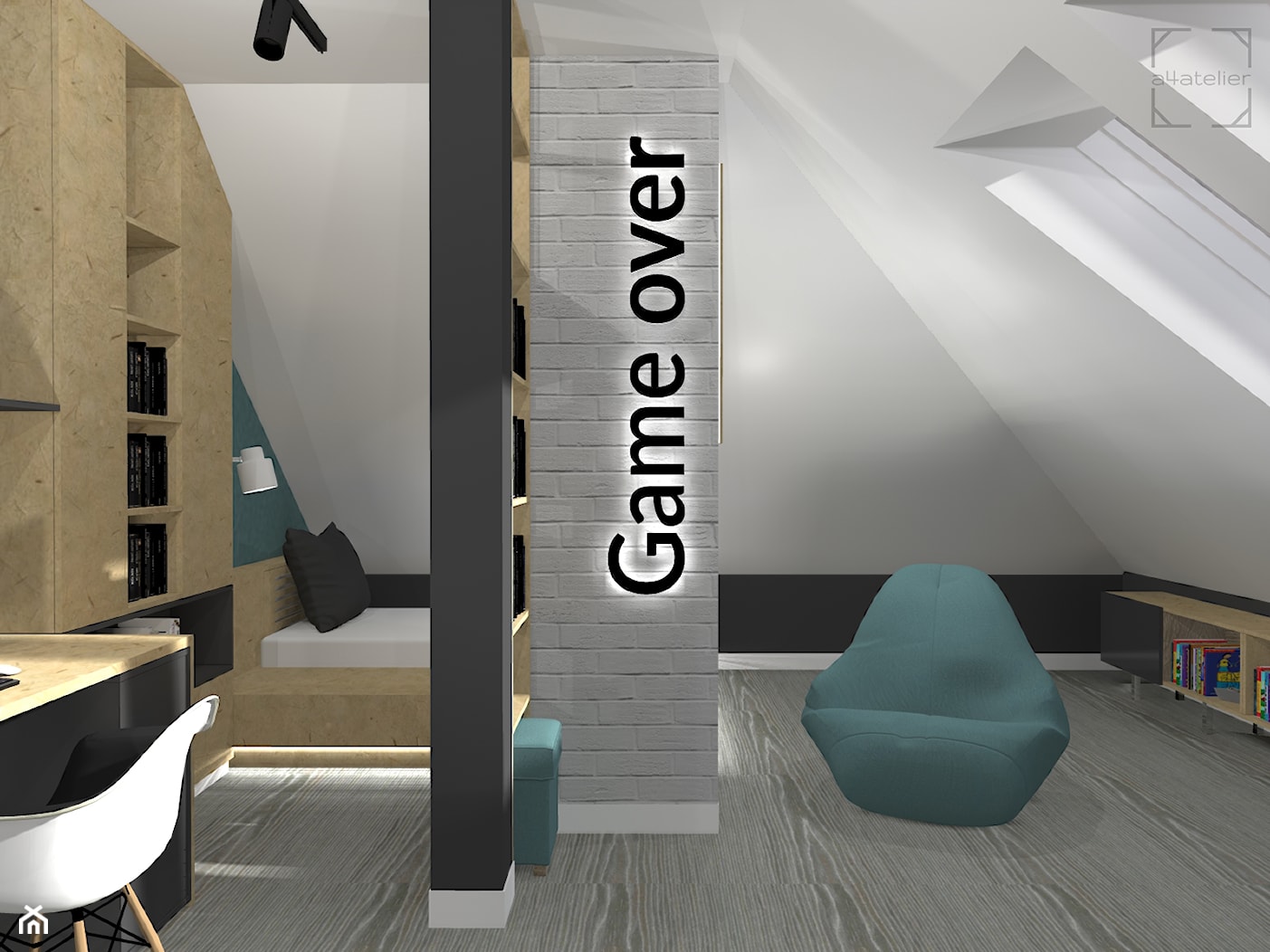 Nowoczesny pokój dla nastolatka na poddaszu - zdjęcie od A4 Atelier projektowanie wnętrz - Homebook