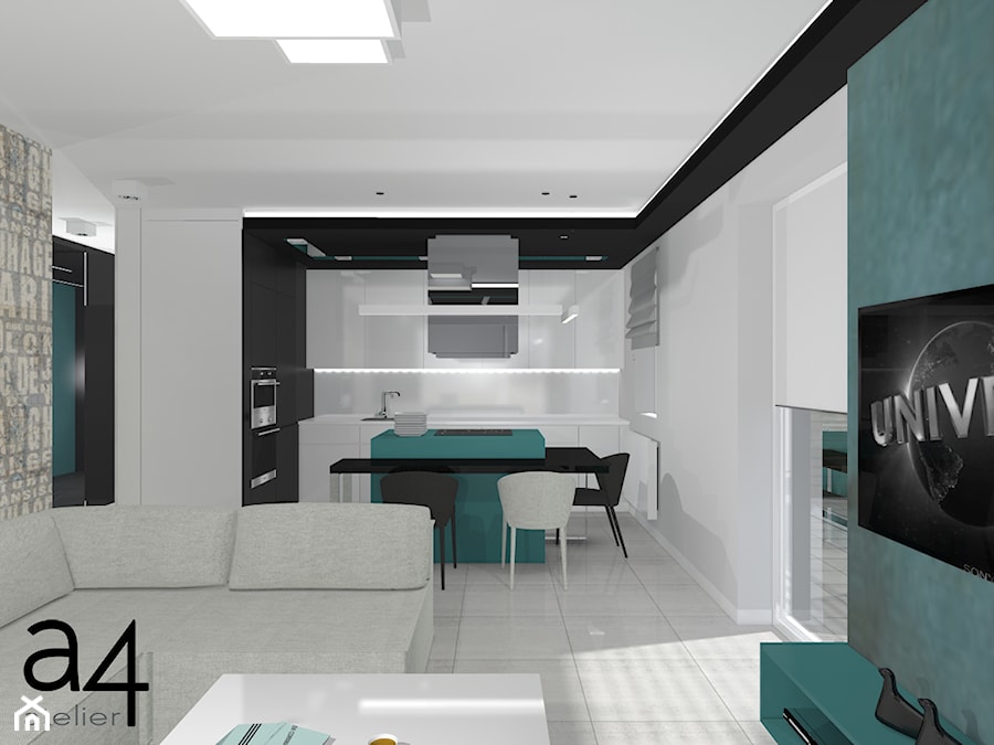 Projekt salonu z kuchnią - zdjęcie od A4 Atelier projektowanie wnętrz
