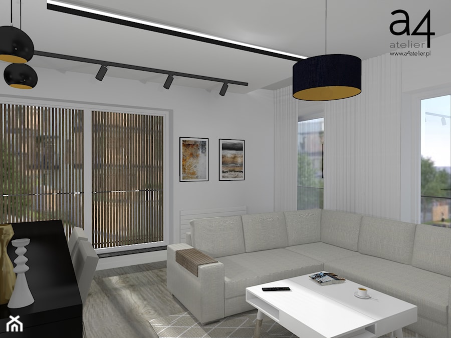 Projekt mieszkania na wynajem - Mały biały salon z jadalnią, styl nowoczesny - zdjęcie od A4 Atelier projektowanie wnętrz