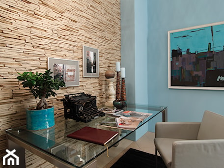 Aranżacje wnętrz - Biuro: Kamień dekoracyjny Venezia - Średnie beżowe niebieskie biuro - STEGU. Przeglądaj, dodawaj i zapisuj najlepsze zdjęcia, pomysły i inspiracje designerskie. W bazie mamy już prawie milion fotografii!