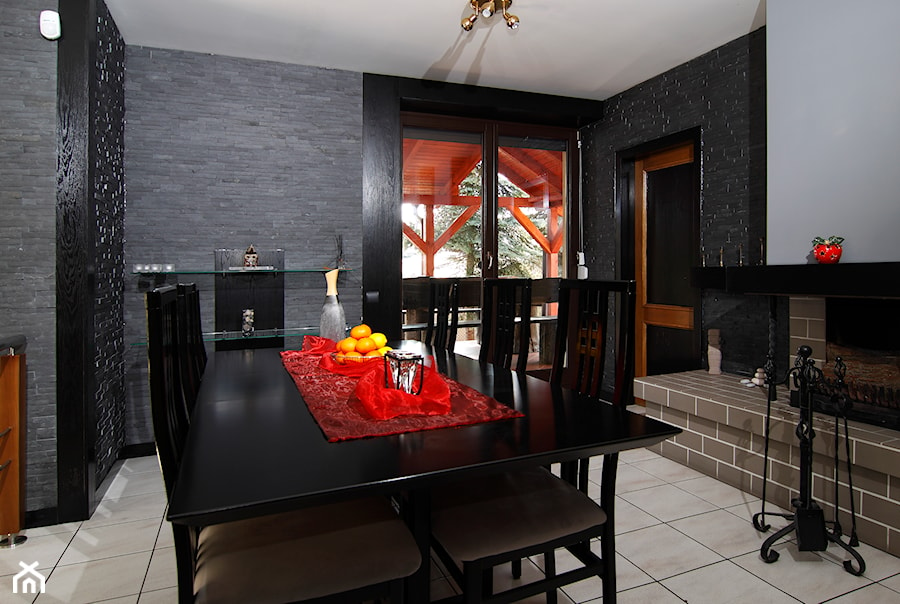Kamień naturalny Grey - Średnia czarna szara jadalnia jako osobne pomieszczenie, styl nowoczesny - zdjęcie od STEGU