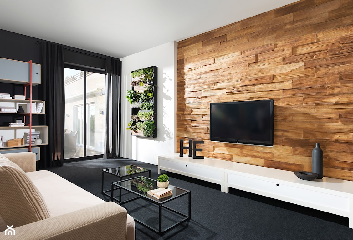 deski betonowe, deski drewnopodobne, imitacja drewna na ścianie, ściana drewnopodobna z telewizorem