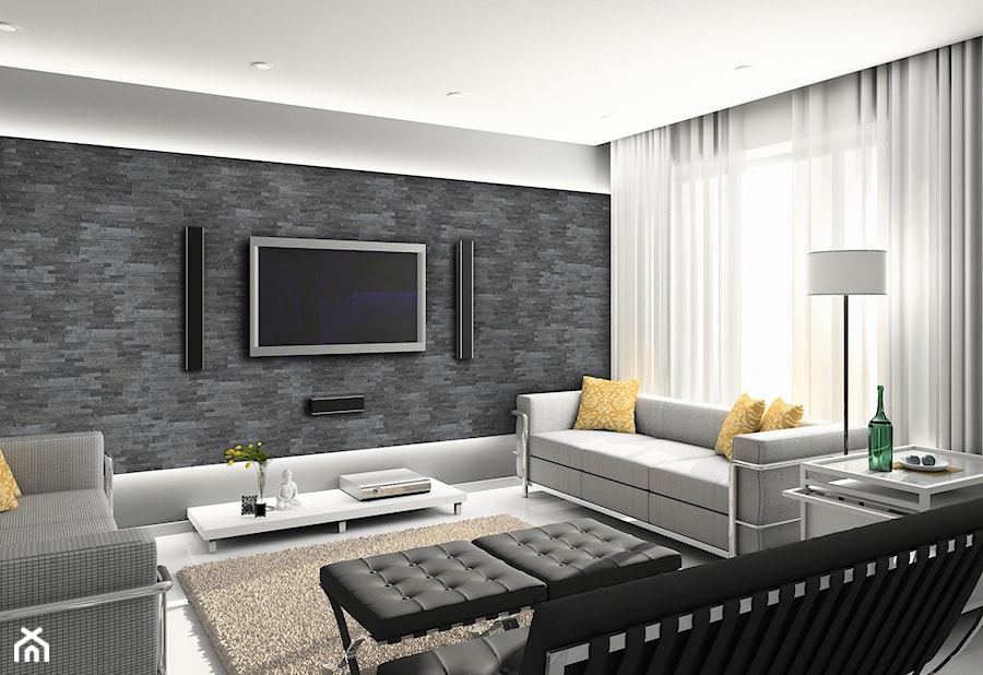 Kamień naturalny Grey - Duży biały salon z tarasem / balkonem, styl nowoczesny - zdjęcie od STEGU
