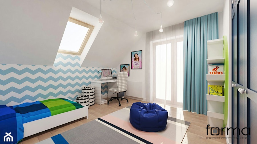 POKÓJ ANI - Średni biały niebieski pokój dziecka dla nastolatka dla chłopca dla dziewczynki, styl nowoczesny - zdjęcie od FORMA - Pracownia Architektury Wnętrz