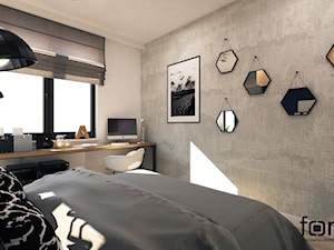 SYPIALNIA RUCZAJ - Średnia biała szara z biurkiem sypialnia, styl industrialny - zdjęcie od FORMA - Pracownia Architektury Wnętrz