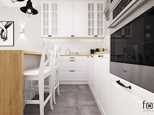 MIESZKANIE PACHOŃSKIEGO - Mała otwarta szara z zabudowaną lodówką kuchnia w kształcie litery u, styl skandynawski - zdjęcie od FORMA - Pracownia Architektury Wnętrz