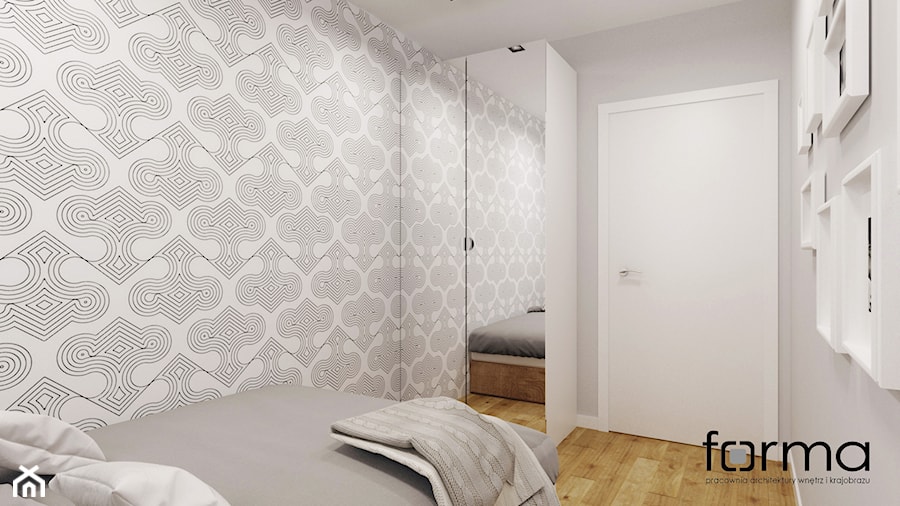MIESZKANIE DĄBIE PARK - Mała biała szara sypialnia, styl nowoczesny - zdjęcie od FORMA - Pracownia Architektury Wnętrz
