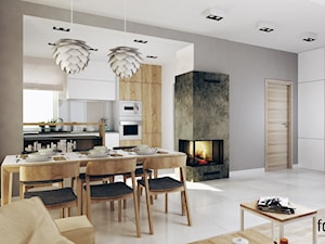DOM - Średni biały szary salon z kuchnią z jadalnią, styl nowoczesny - zdjęcie od FORMA - Pracownia Architektury Wnętrz