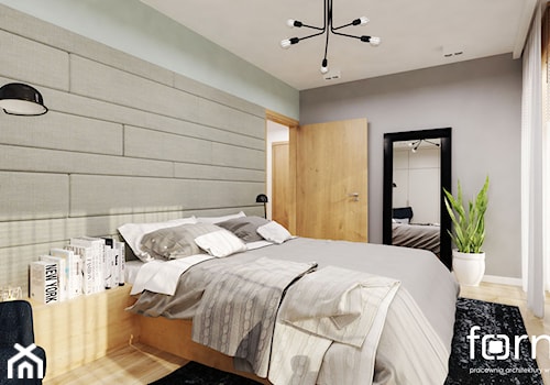 SYPIALNIA LUBLIN - Średnia beżowa szara sypialnia, styl nowoczesny - zdjęcie od FORMA - Pracownia Architektury Wnętrz